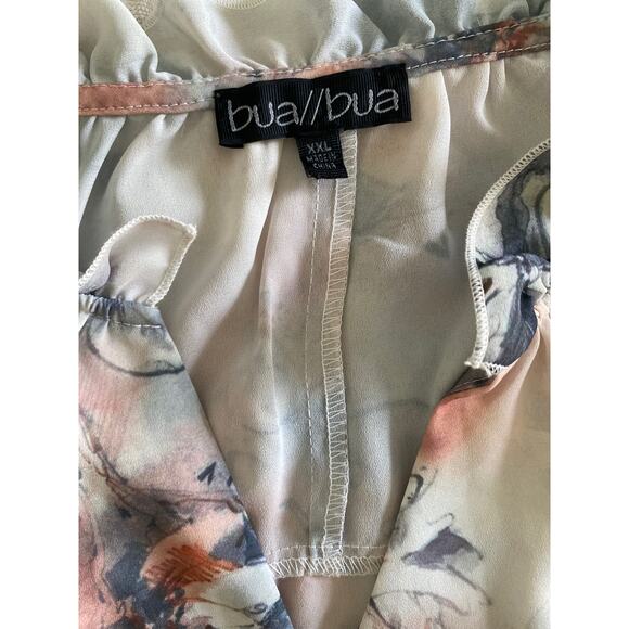 Bua Bua Floral Print V Neck Ruffle Long Sleeve Sheer Blouse Top Plus Size XXL - Picture 6 of 8